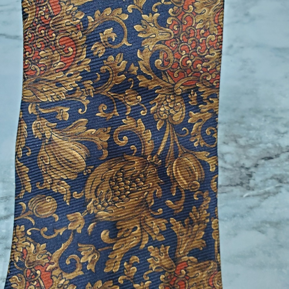 Coach Men's Blue Gold Floral One Size 100% Silk Designer Necktie Formal Wear - Picture 3 of 9
